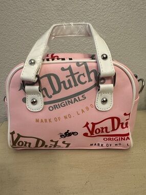 Von Dutch Pink Mini Satchel with White Handles
